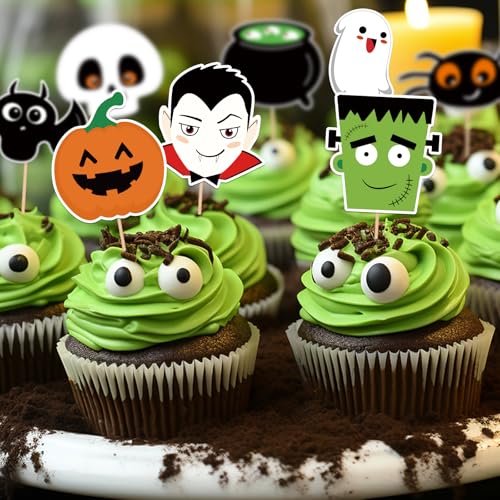 24 Pcs Halloween Cupcake Toppers Party Decorations Cake Decor Kids & Adults