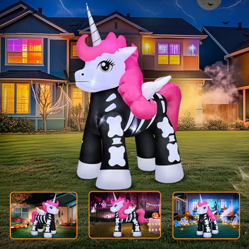 5FT Halloween Inflatable Skeleton Unicorn Outdoor Decor with LED Lights