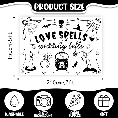 Wedding & Halloween Backdrop - Love Spells & Wedding Bells Decoration - 7x5ft Polyester