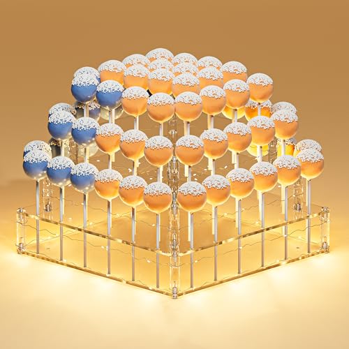 Goabroa 72 Holes Acrylic Cake Pop Stand with LED Light - Multi-Layer Display