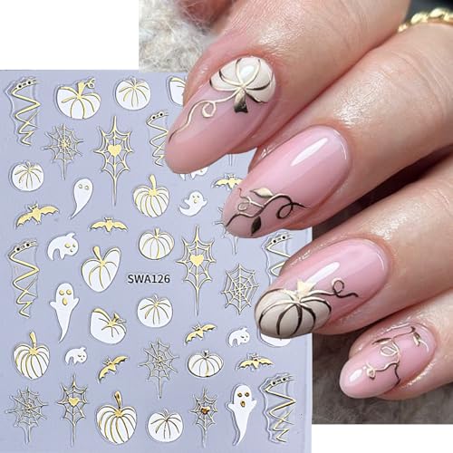 Halloween Pumpkin Ghost Nail Art Stickers - Style7 Fall Maple Leaf Bat Web 3D Decals
