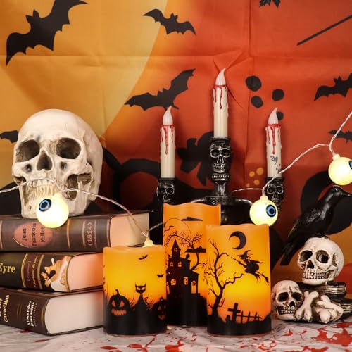 Orange Rechargeable Flameless Candle Set - Halloween Flickering LED with Timer