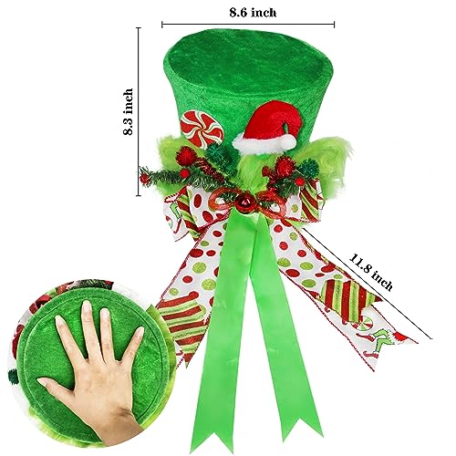 Large Green Velvet Christmas Tree Topper Hat with Lengthened Bowknot - Holiday Decor