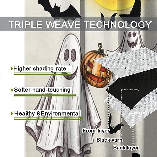 Halloween Curtains for Living Room - 42x45 Inch Cartoon Ghost Pumpkin Moon Decor - Orange Pack of 2