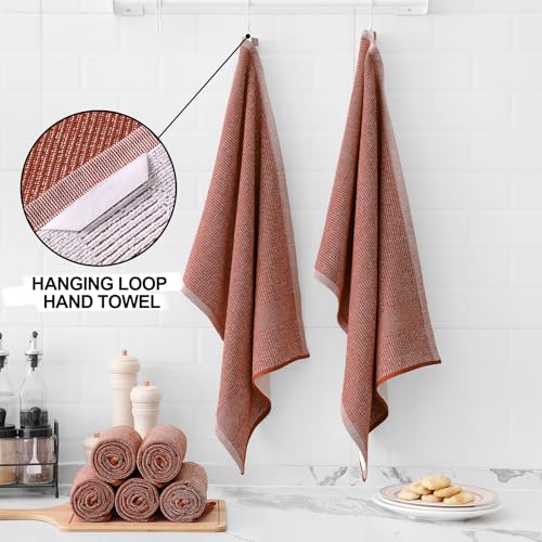 Premium Cotton Kitchen Towels 6 Pack - 18x28 Inches Rust - Soft & Absorbent