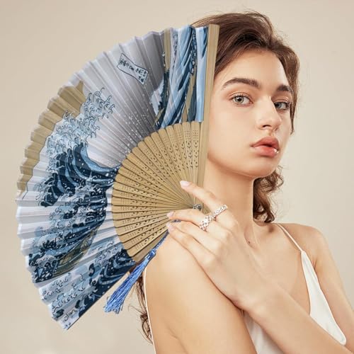 Japanese Handheld Fan - Medium Multicoloured Silk Bamboo for Dancing & Wedding