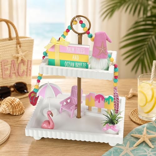 Summer Beach Tiered Tray Decor Set - Pastel Coastal Home Accent - Variation of THIS listing