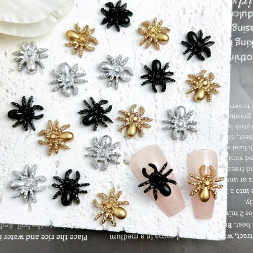Halloween 3D Spider Nail Charms Set - Black Gold Silver Rhinestones & Spiders - 120 Pcs - Variation: Spider