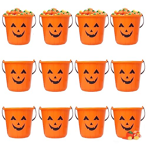 Halloween Pumpkin Trick or Treat Buckets - Set of 12, Smile Jack-O-Lantern Design