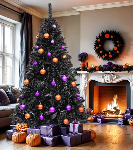 7.5ft Black Artificial Christmas Tree with 1258 Tips - Halloween Holiday Decor