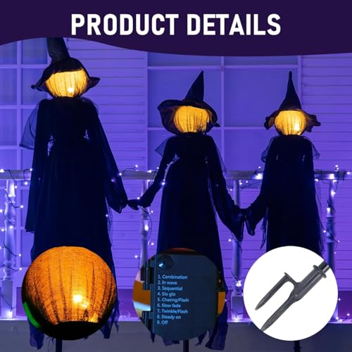 Lighted 5FT Halloween Witches Stakes Outdoor Decor - 3 Pack Spooky Yard Props
