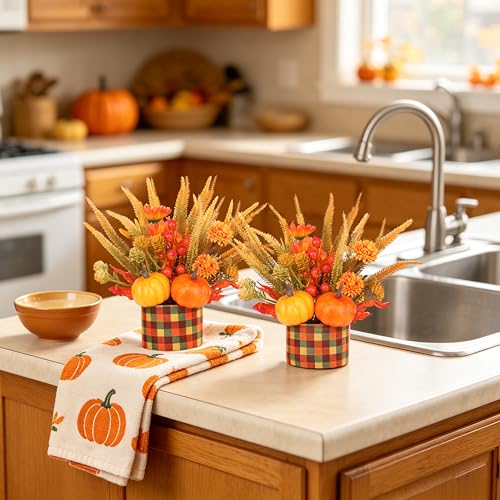 Autumn Thanksgiving Decor Set - 2PCS Fall Home Table Fireplace Decorations - Orange-AB