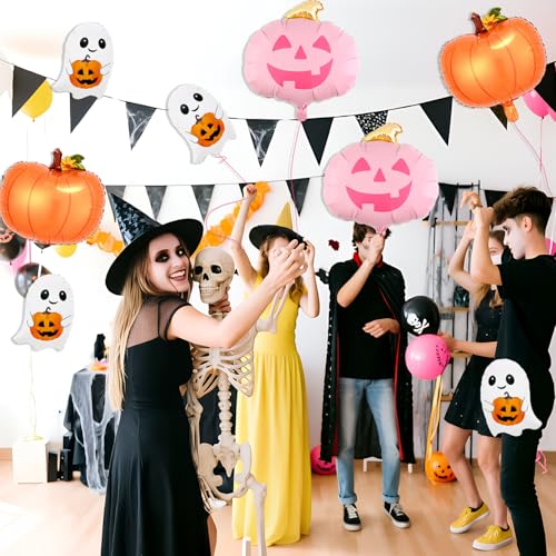 Halloween Ghosts and Pumpkin Foil Balloon Set - Reusable Party Decorations