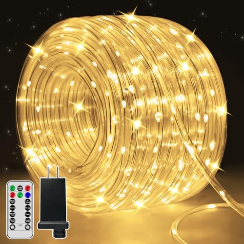 100ft LED Rope Lights Outdoor Waterproof String Lights with Remote - Warm White