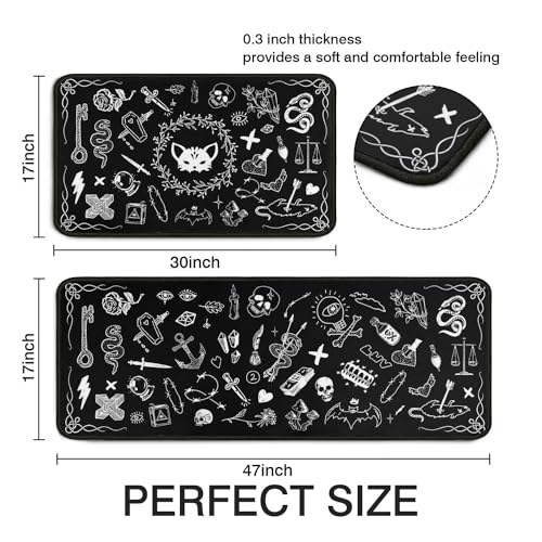 Gothic Rug Set of 2 - Black Kitchen Mats with Rubber Backing & Non-Slip - Variation: Gothic