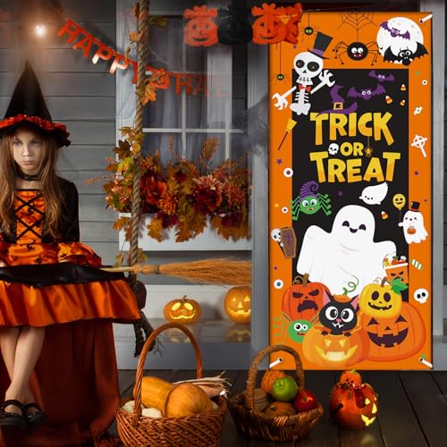 Halloween Door Cover Set - Trick or Treat Banners for Haunted House & Party - 2 Pieces Variation of Halloween