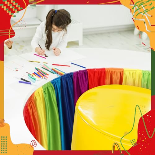 Oudain Rainbow Table Skirt for Teacher Desks - 165" x 30" Classroom Decor, Rectangular, Classic