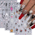 Halloween Nail Stickers with Rhinestones - Ghost Variation, Self-Adhesive Skeleton Spider Web 4 Sheets