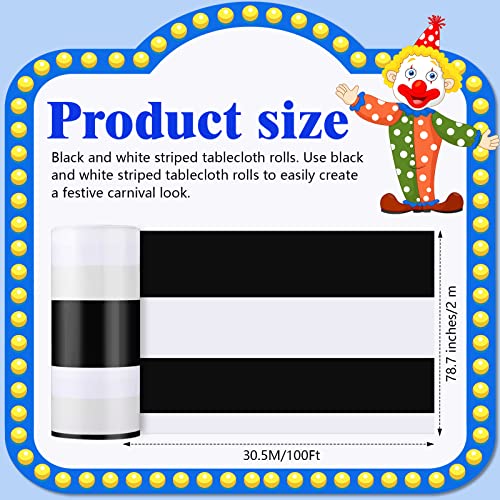 Black and White Striped Tablecloth Roll 100 Ft Carnival Party Decor