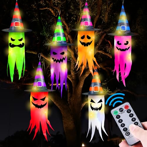 Halloween Hanging Ghost Decorations with Lights - Outdoor Indoor Decor Set 6 pcs