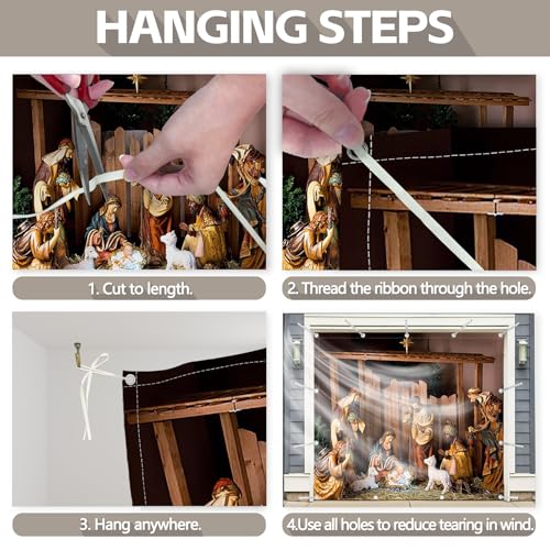 Christmas Birth of Jesus Garage Door Banner Decoration - 8x7ft, Holiday Nativity Scene