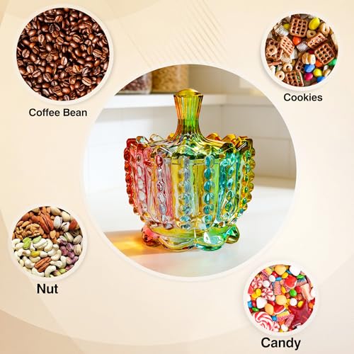 Colorful Crystal Glass Candy Dish with Lid - Decorative Candy Jar, Style 1