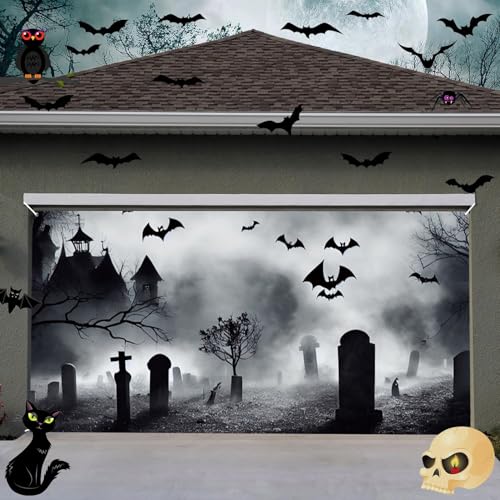 Halloween Garage Door Decorations Large Hanging Backdrop Cover - Multi 10x8ft