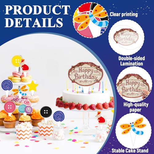 Colorful Button Themed Cupcake Toppers for Birthday & Halloween Parties