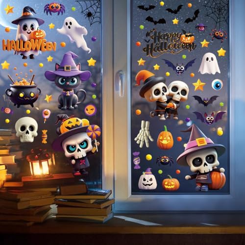 Halloween Ghost Static Cling Stickers - 95 Pcs Spooky & Cute Decorations