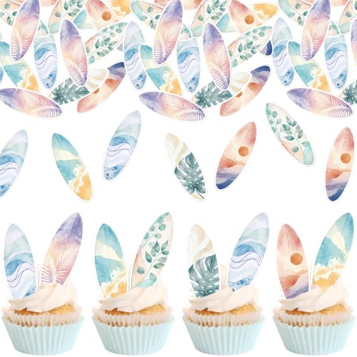 Color 12 Edible Surfboard Cupcake Toppers - Summer Beach Party Decorations