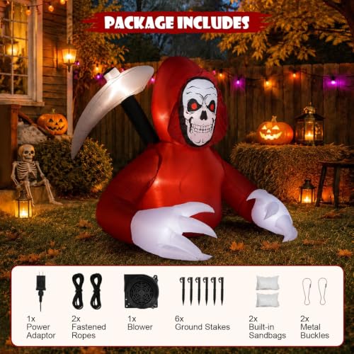 6FT Halloween Inflatable Grim Reaper with LED Lights Outdoor Decor