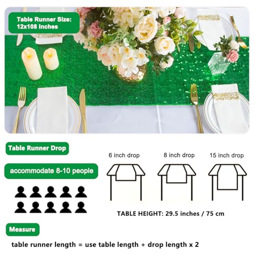 Green Sequin Table Runner 12x108 Inches Pack of 12 - Elegant Holiday & Party Decor