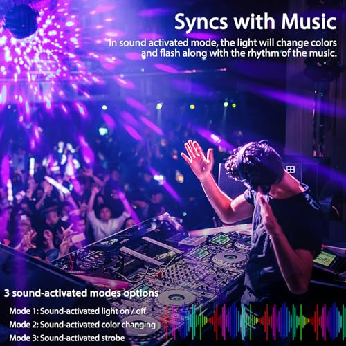 Litake UV Black Light Party Set - 3 Sound-Activated LED Disco Ball Strobe Lights for Glow Events