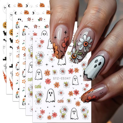 Ghost Nail Stickers for Halloween Nail Art, 6 Sheets Spooky & Floral Decals - Fall Manicure DIY Variation of THIS listing
