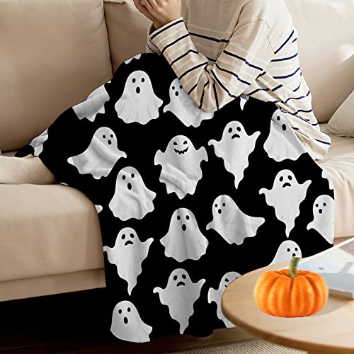 Funny Ghost Halloween Throw Blanket - 40x50 Inch Cozy Flannel Bed Couch Decor - Black & White Variation