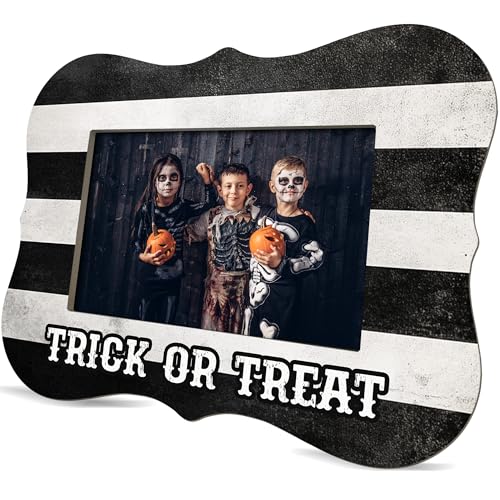 Halloween Photo Frame for 4x6 Pictures - Rustic Trick Or Treat Wooden Display - Stripe Variation