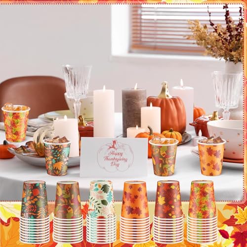 300 Pack Fall Disposable Paper Cups 8 oz Maple Leaves Thanksgiving Party