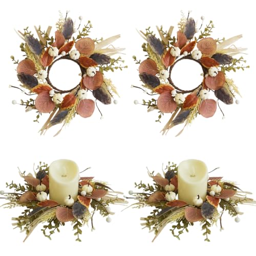 12-Inch Fall Pumpkin Wreaths Set of 4 for Autumn & Thanksgiving Decor