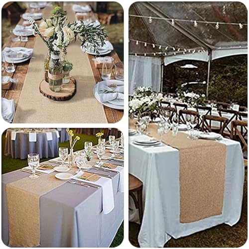 Rustic Burlap Table Runner Set - 3 Pack 12 x 108 Inches for Wedding & Holiday Decor - Style B