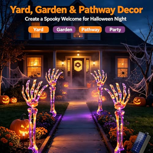 Solar Halloween Pathway Lights 5-Pack with Skeleton Arms, 250 LEDs, 8 Modes