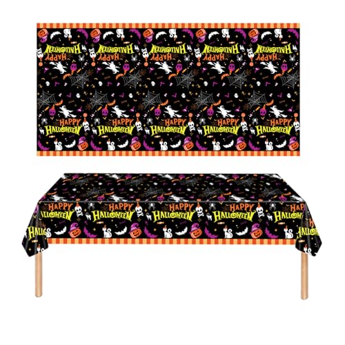 Halloween Tablecloths 3 Pack Waterproof Disposable Rectangle Cover - Black Ghosts & Bats Design, 54x108 Inches - Halloween