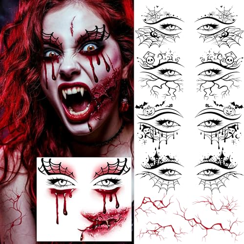 Blood Eye Fake Tattoo Sheets Halloween Temporary Makeup Kit - Realistic Face Scar & Wound Design