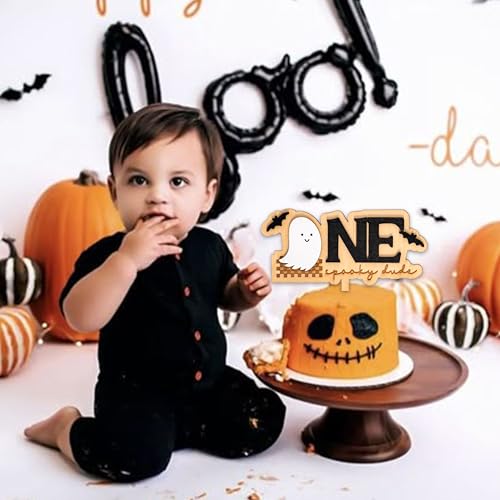 Black Spooky Ghost Cake Topper for First Birthday Halloween Decorations - Handcrafted Wood