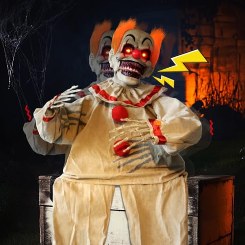 Animated Halloween Clown Prop - Sound Activated Creepy Decor with Lights and Moving Features