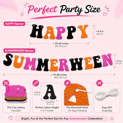 Summerween Party Decorations Pink Halloween Banner for Girls & Teens