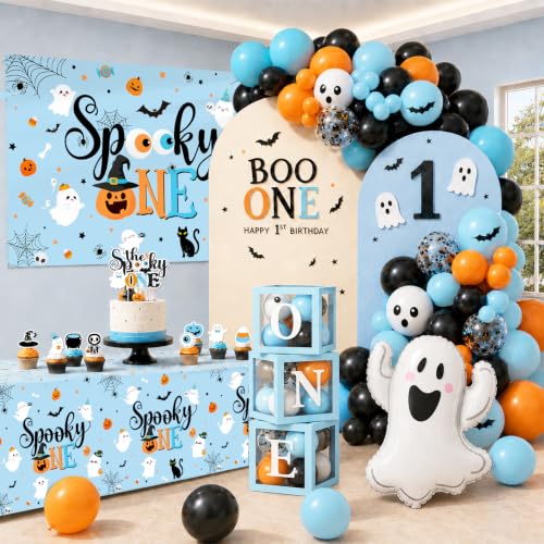 Blue Spooky One First Birthday Decorations Kit - Halloween Party Supplies for Boy