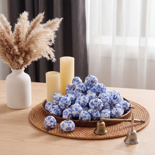 Blue and White Chinoiserie Mini Velvet Pumpkins - Fall Decor Set of 60 with Variation