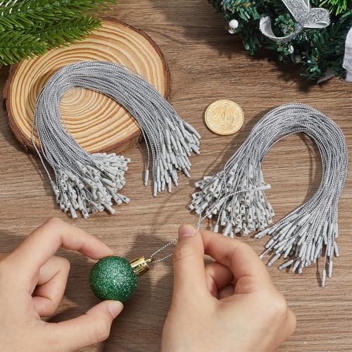 Silver Christmas Ornament Hangers Strings with Snaps - 200 Pack