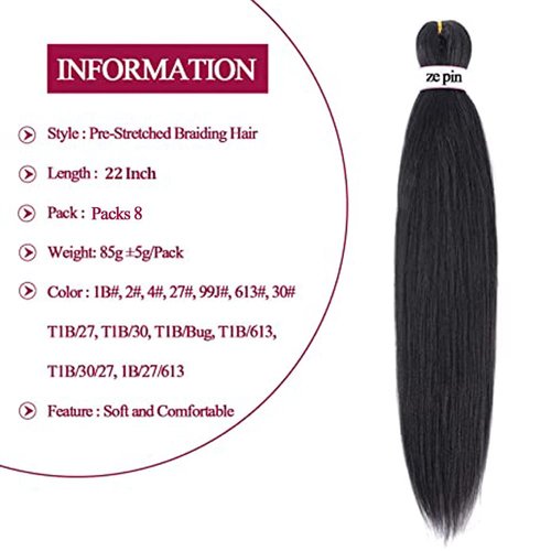 Pre Stretched Braiding Hair 42 Inch 8 Packs Professional Soft Yaki braiding Hair For Braids Hot Water Setting Synthetic Crochet Hair Extensions (1B, 42 Inch (Pack of 8))