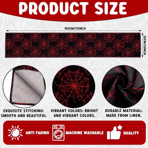 Spider Web Table Runner Linen Party Decorations - Black/Red, Red/Black, White/Purple, 3 Pcs